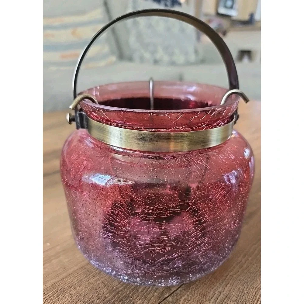 Yankee Candle Muted Autumn Crackle Jar Holder Lantern Cranberry Votive 1599297